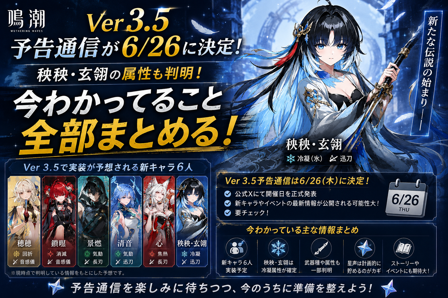 鳴潮Ver3.5予告通信が6/26に決定！秧秧・玄翎の属性も判明したので今わかってること全部まとめる